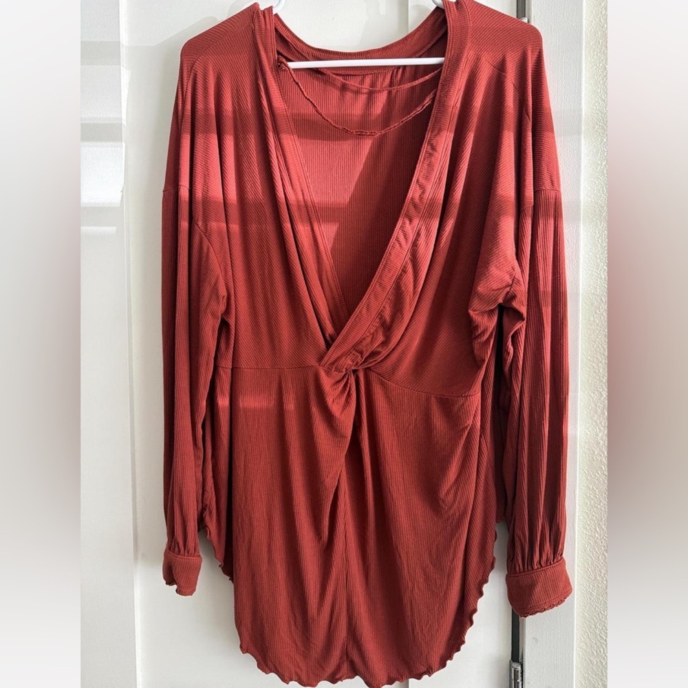 Free People Rust Knot-Front Long Sleeve Tunic